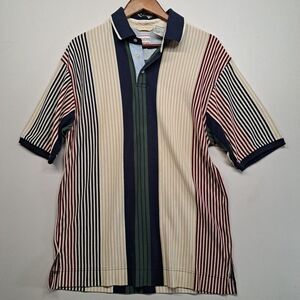 Vintage Bugle Boy Polo Shirt Mens Large 90s Vertical Stripe Multi Color Retro